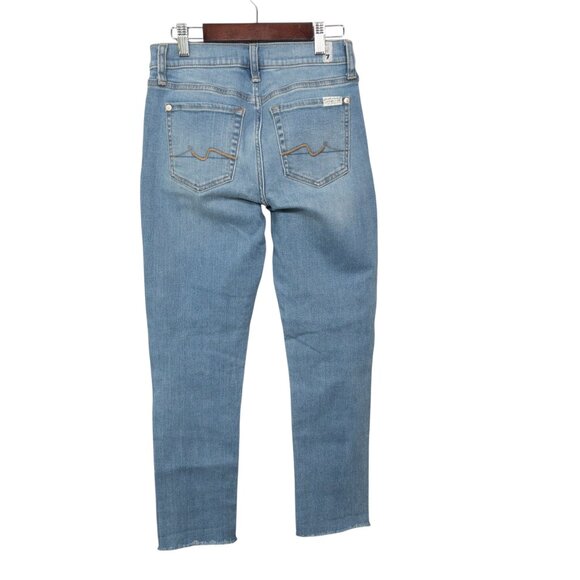 7 For All Mankind Roxanne Ankle W 25 L 26 Straight Light Blue Jeans Raw Hem - Picture 9 of 11
